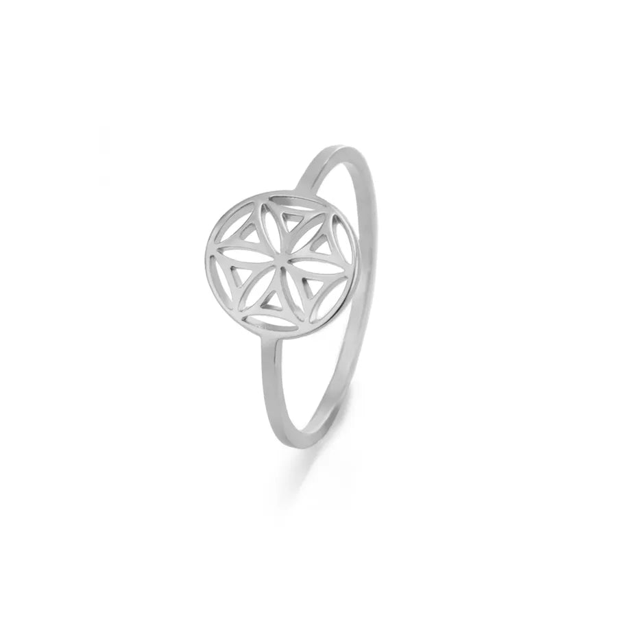 Boho Floral 18K Gold Stainless Steel Ring Style 4-Steel Color