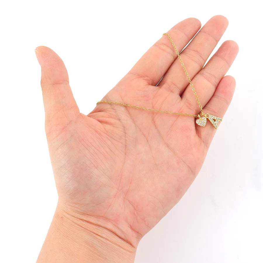 18K Gold Plated Heart Letter Pendant Necklace