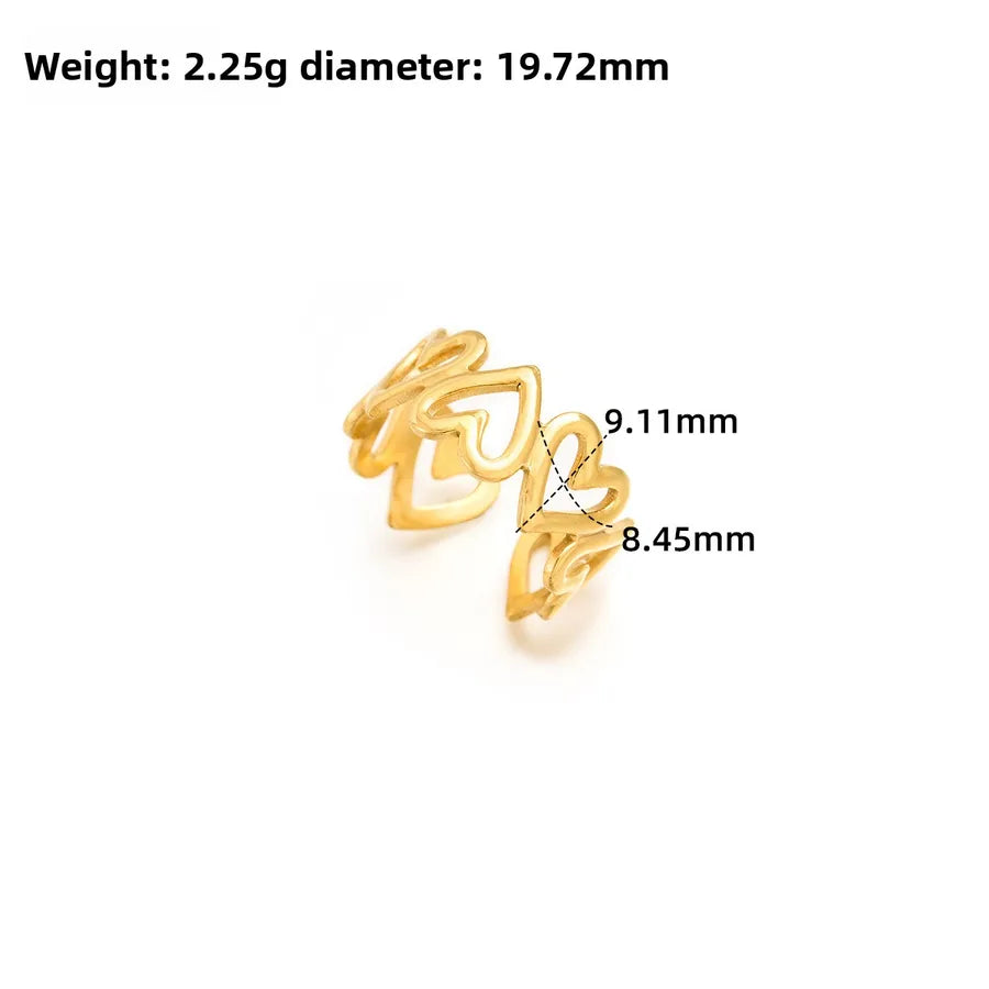 Gold Open Heart Stainless Steel Ring Adjustable Opening J316 Gold