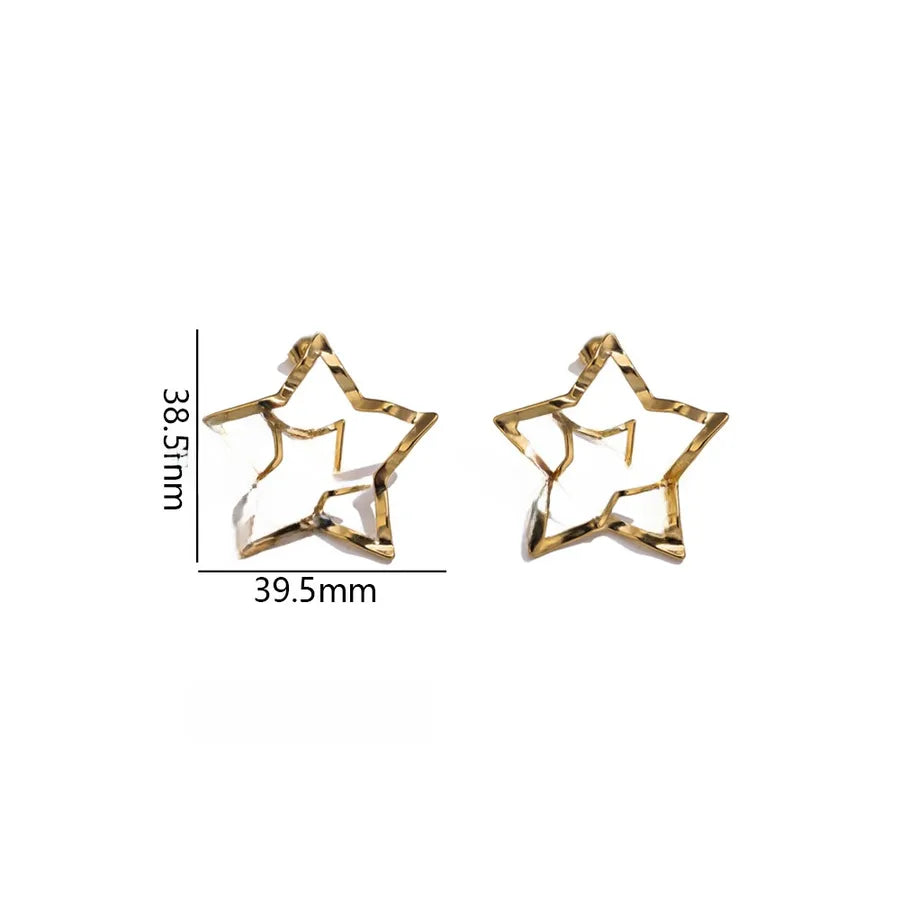 Stainless Steel 3D Star Earrings for Women Gold Ear Studs