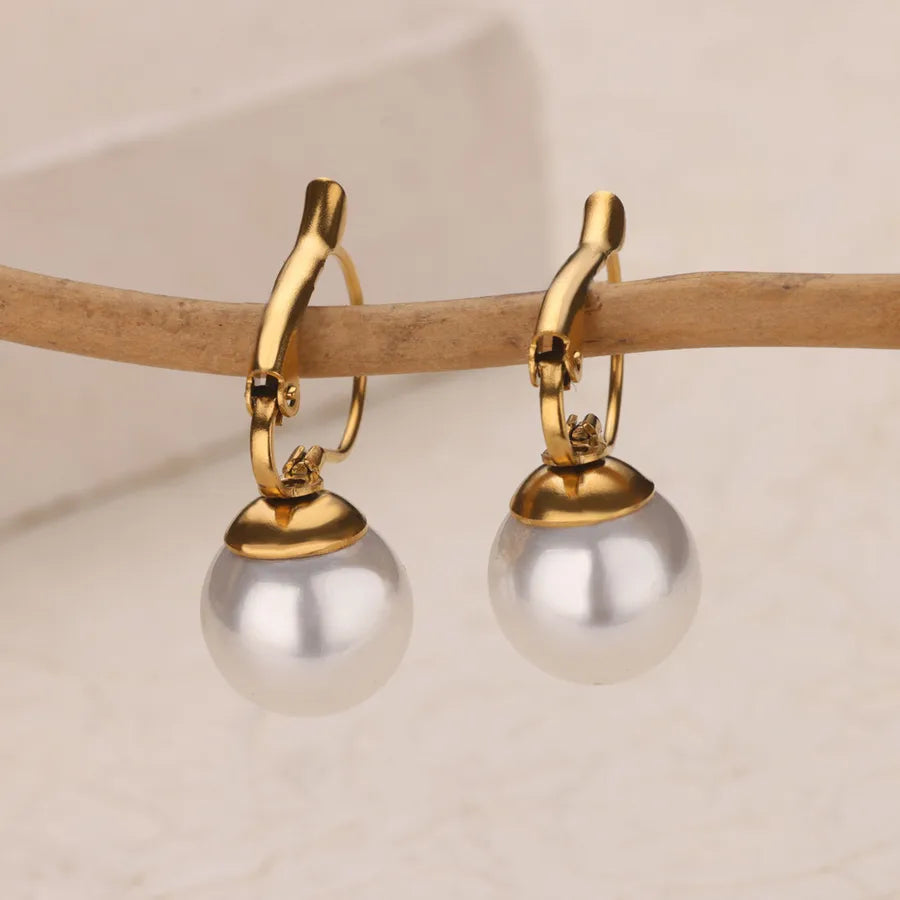 18K Gold Plated Pearl Geometric Hoop Earrings