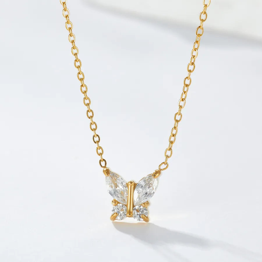 Butterfly Zircon Necklace in 18K Gold Titanium Gold N0052 White Zircon Model
