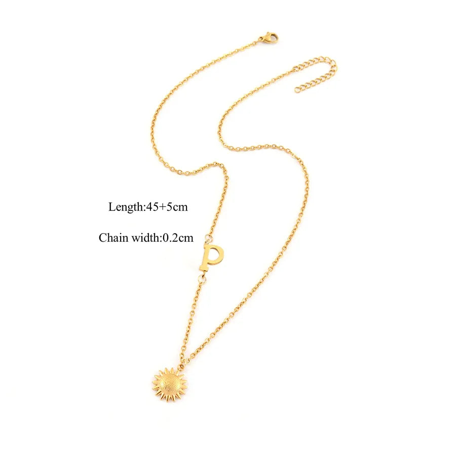 18K Gold Plated Sun & Letter Pendant Necklace Gold p