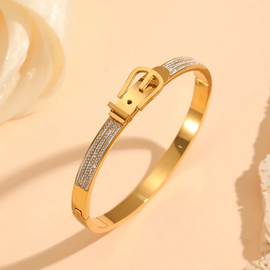 18K Gold PVD Letter & Flower Stainless Steel Bangle Bracelet#6