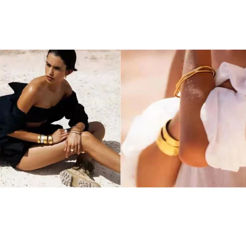 18K Gold Plated Titanium Steel Geometric Bangle