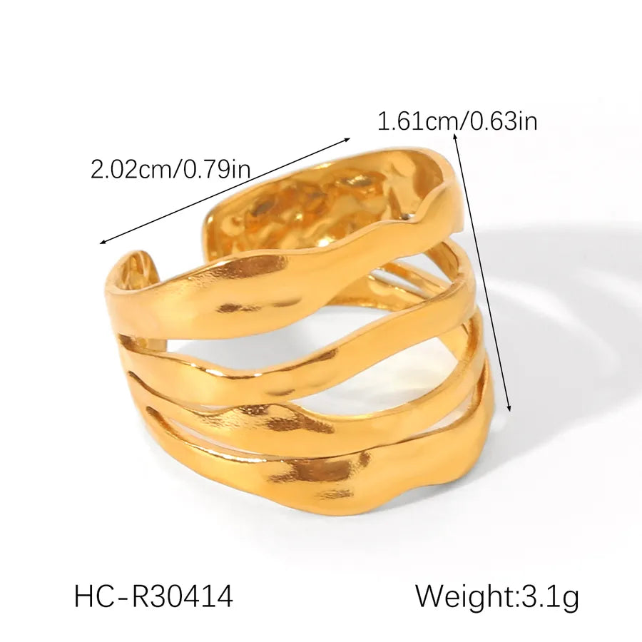 18K Gold PVD Coated Irregular Open Ring HC-R30414