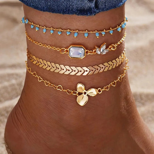 Vintage Butterfly Turquoise Anklet with Tassel