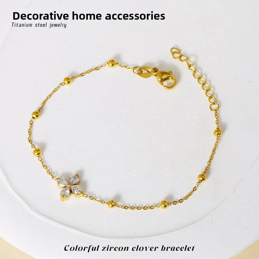 Adjustable Four Leaf Clover Zirconia Bracelet