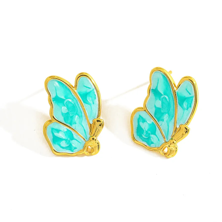 18K Gold Wing Stud Earrings – Enamel Finish