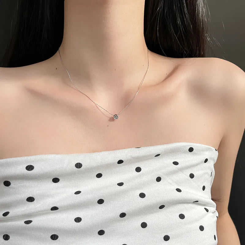 Gold Heart Shell Pendant Necklace X0190-Six Claw Single Diamond-Necklace-Steel Color