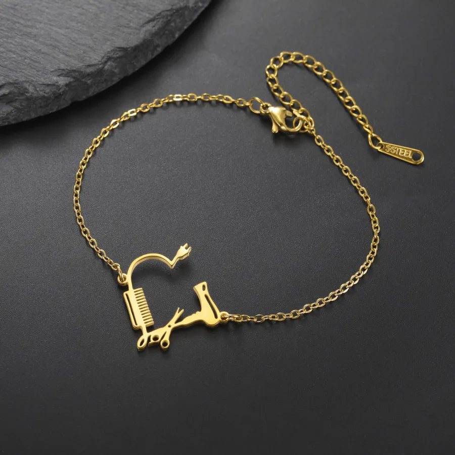 Gold Heart Pendant Stainless Steel Bracelet
