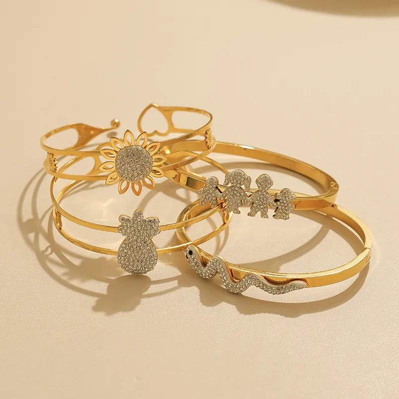 Gold Plated Stainless Steel Hollow Bangle Bracelet