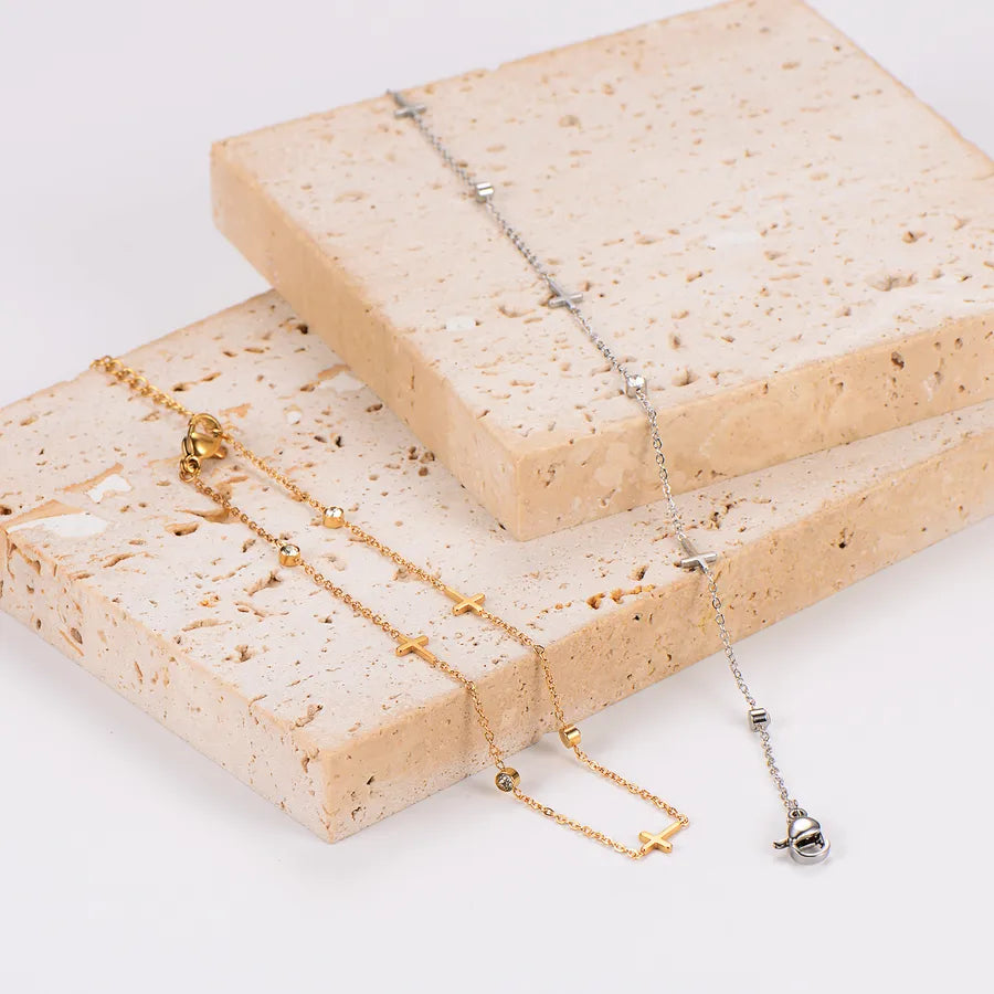 Gold Cross Stainless Steel Anklet for Women