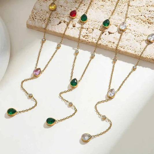 18K Gold Plated Water Drop Zircon Necklace