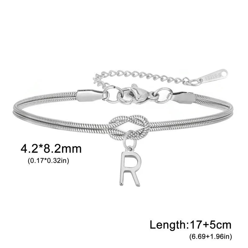 Double Layer Stainless Steel Letter Bracelet Letter R (steel Color)