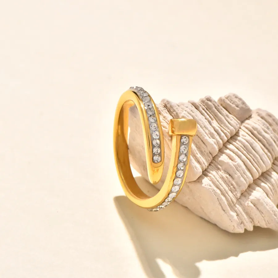 Gold Plated Zircon Leaf Open Ring