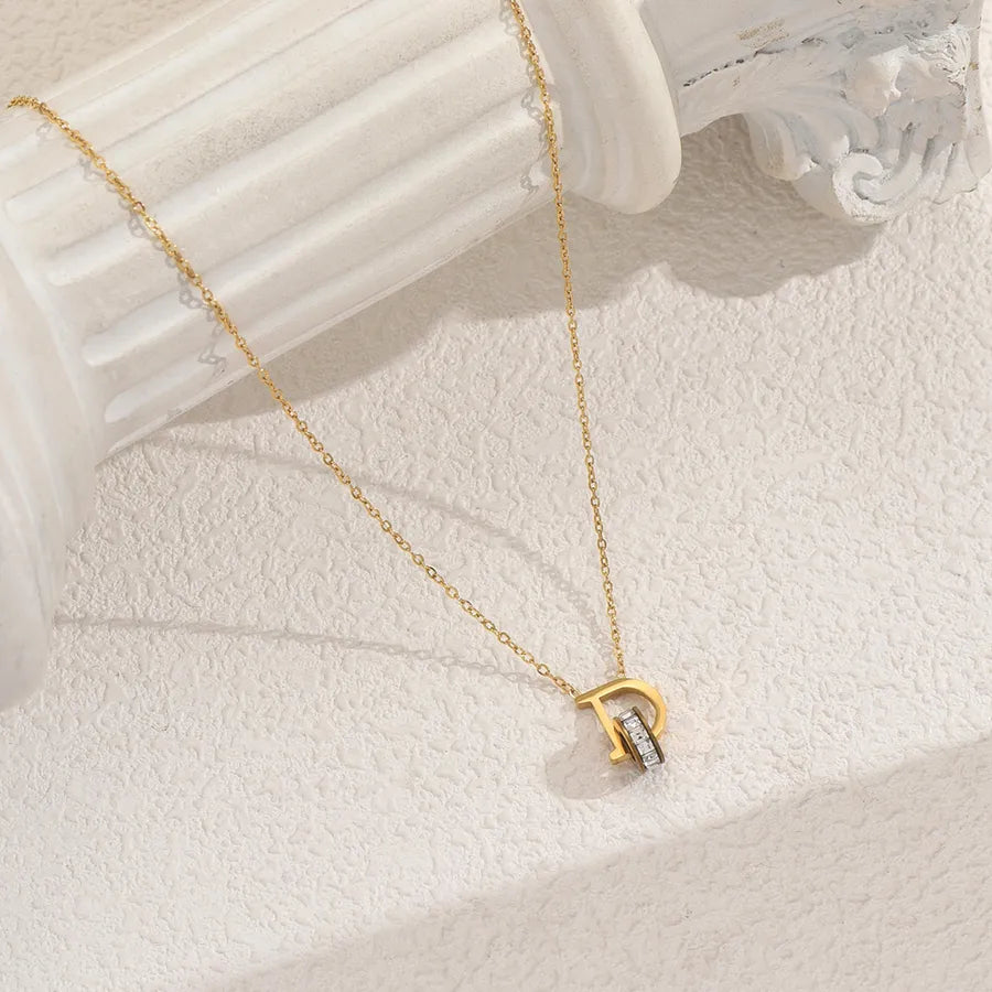 Gold Letter D Necklace with Zircon – Stainless Steel