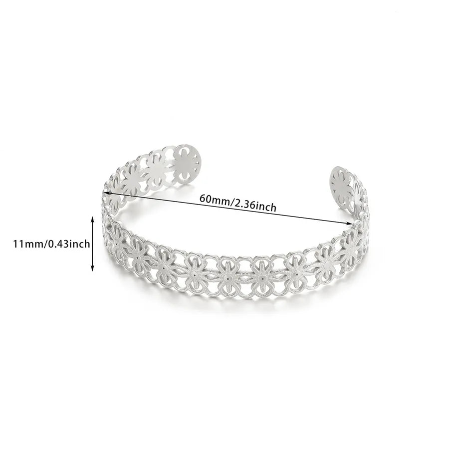 Stainless Steel Star Flower Open Bangle B1829P
