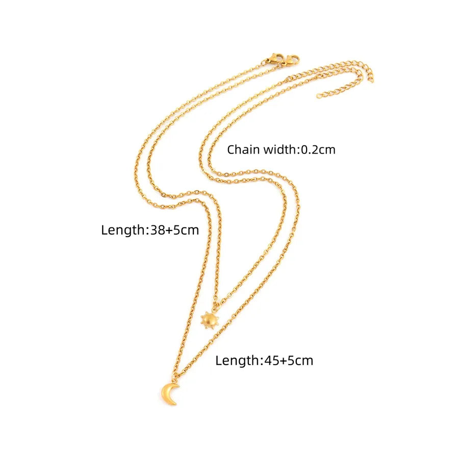 Gold Sun Moon Heart Layered Pendant Necklace Gold Style4