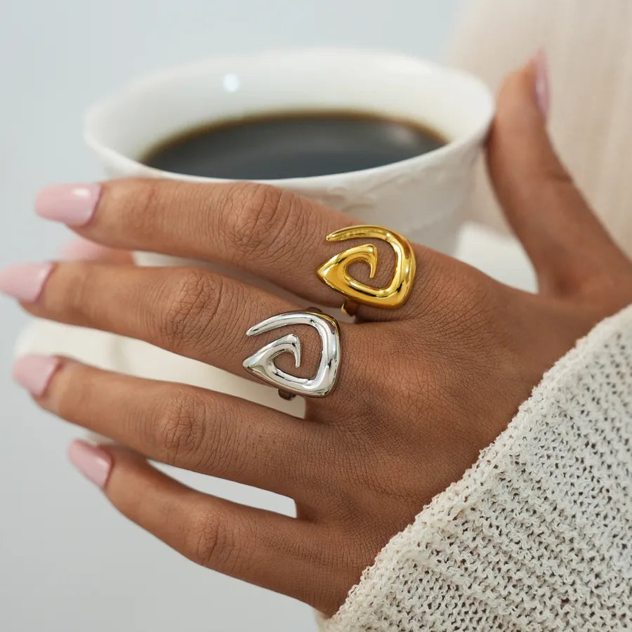 18K Gold Spiral Geometric Stainless Steel Ring