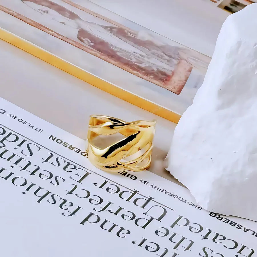 Gold Bamboo Titanium Steel Open Ring Adjustable Opening Golden Hydraulic J93