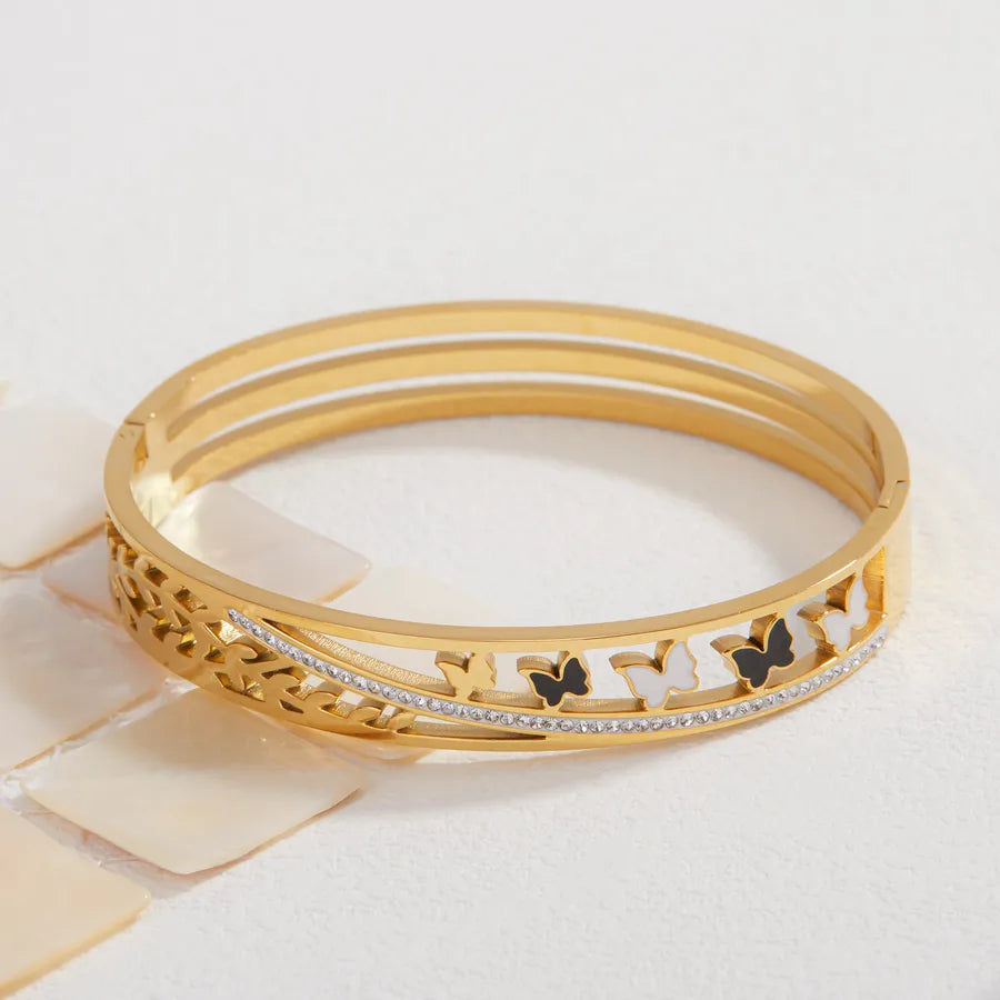 18K Gold Plated Butterfly & Star Stainless Steel Bangle Golden a