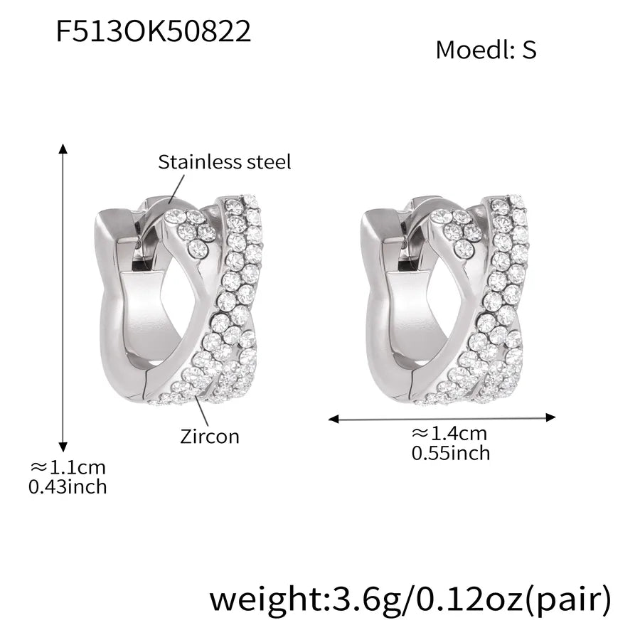 18K Gold Zircon Cross Earrings for Women F513-Steel Color Cross Full Diamond Zircon Earrings-S