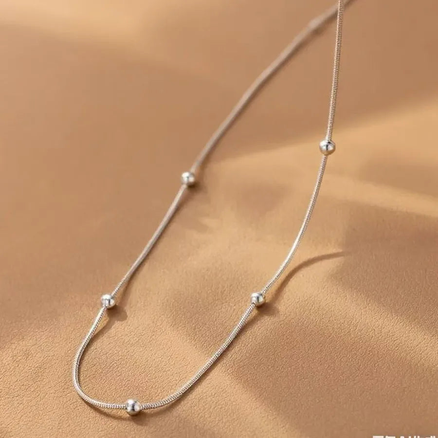 Women's Titanium Steel Box Chain Pendant Necklace 0.9 Ball Snake Chain-Necklace-Steel Color