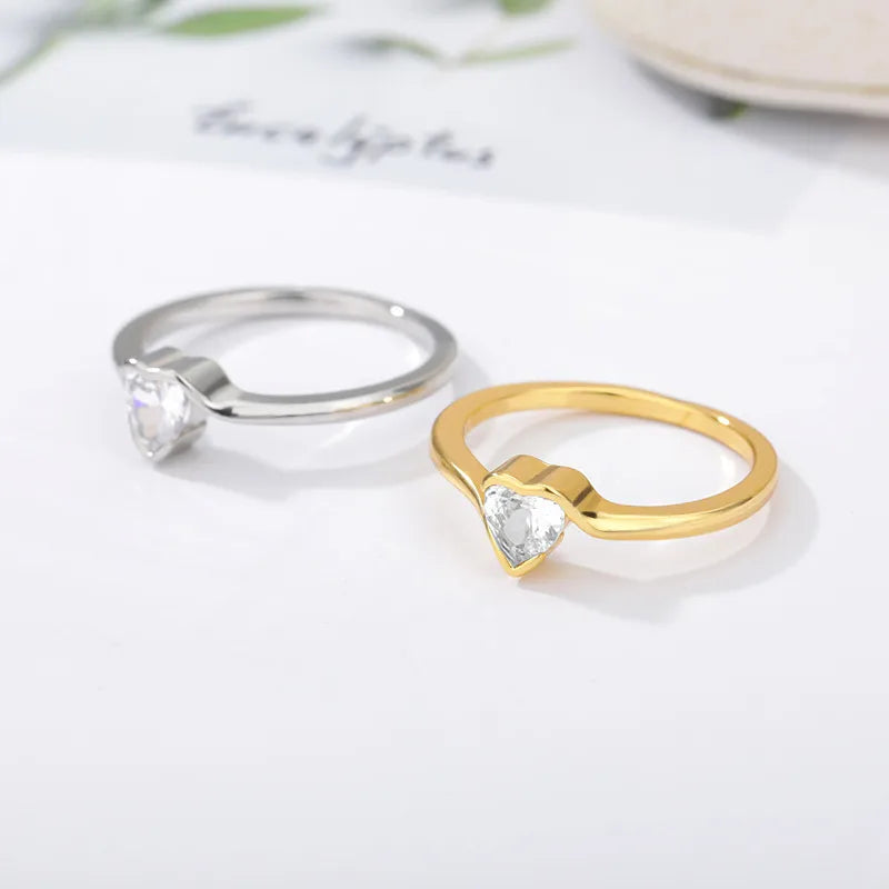 Gold Heart Zircon Ring for Women