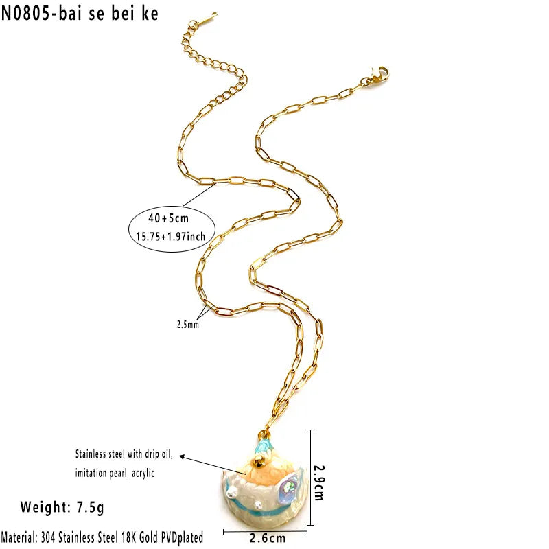 Ocean Shell Pendant Necklace – 18K Gold Plated Average Size White Shell Necklace