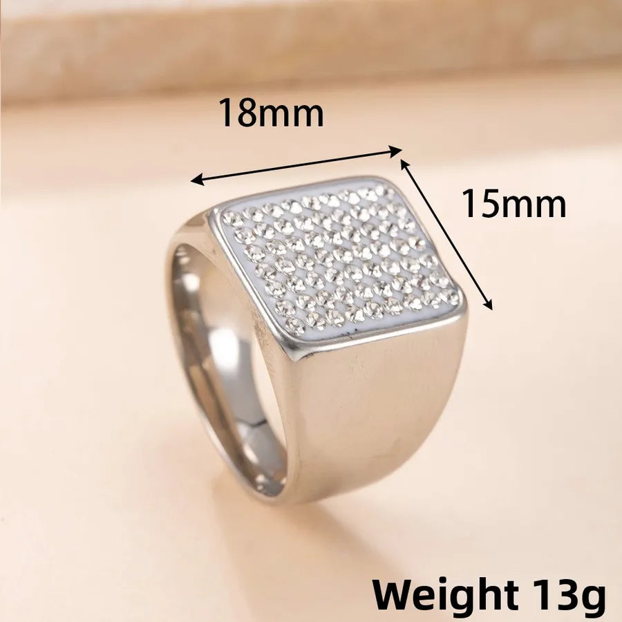 Gold Geometric Titanium Steel Ring 9 Steel Color-vertical Rectangle