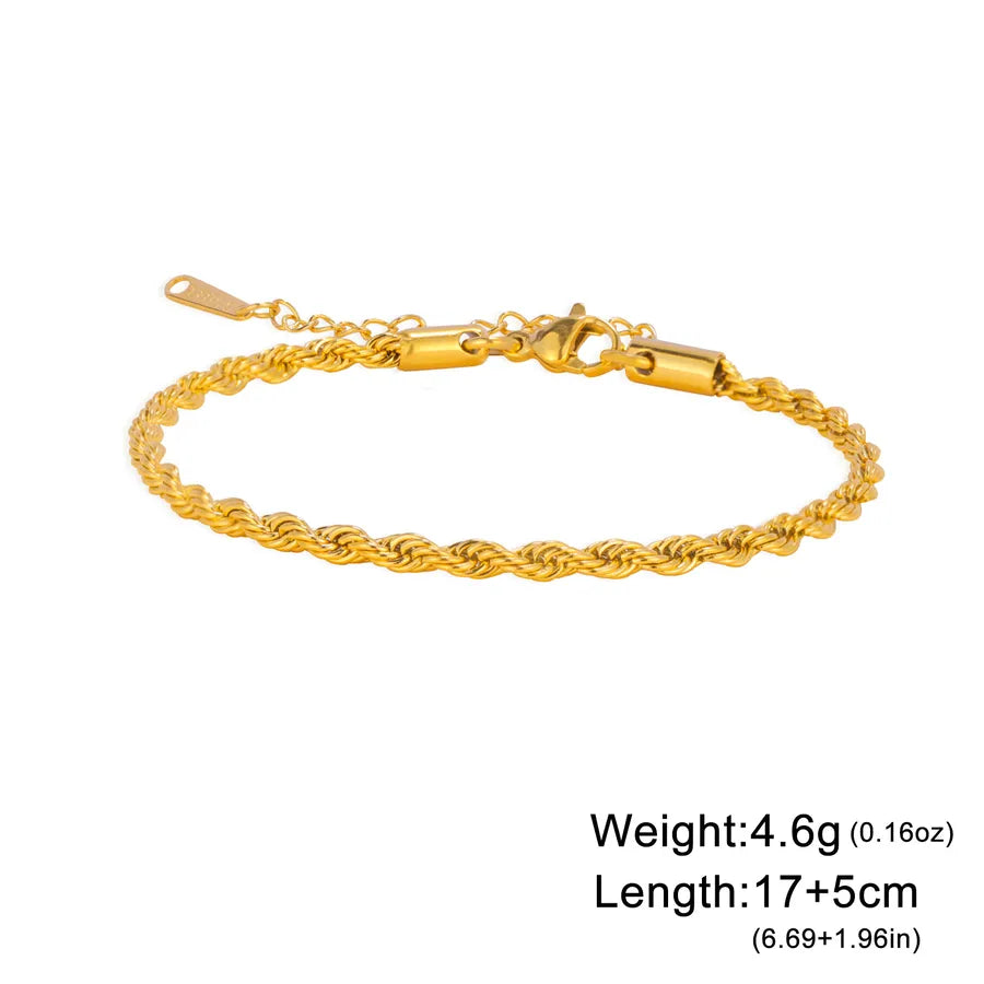 Gold Stainless Steel Cuban Link Bracelet Gold 3MM Twist Chain
