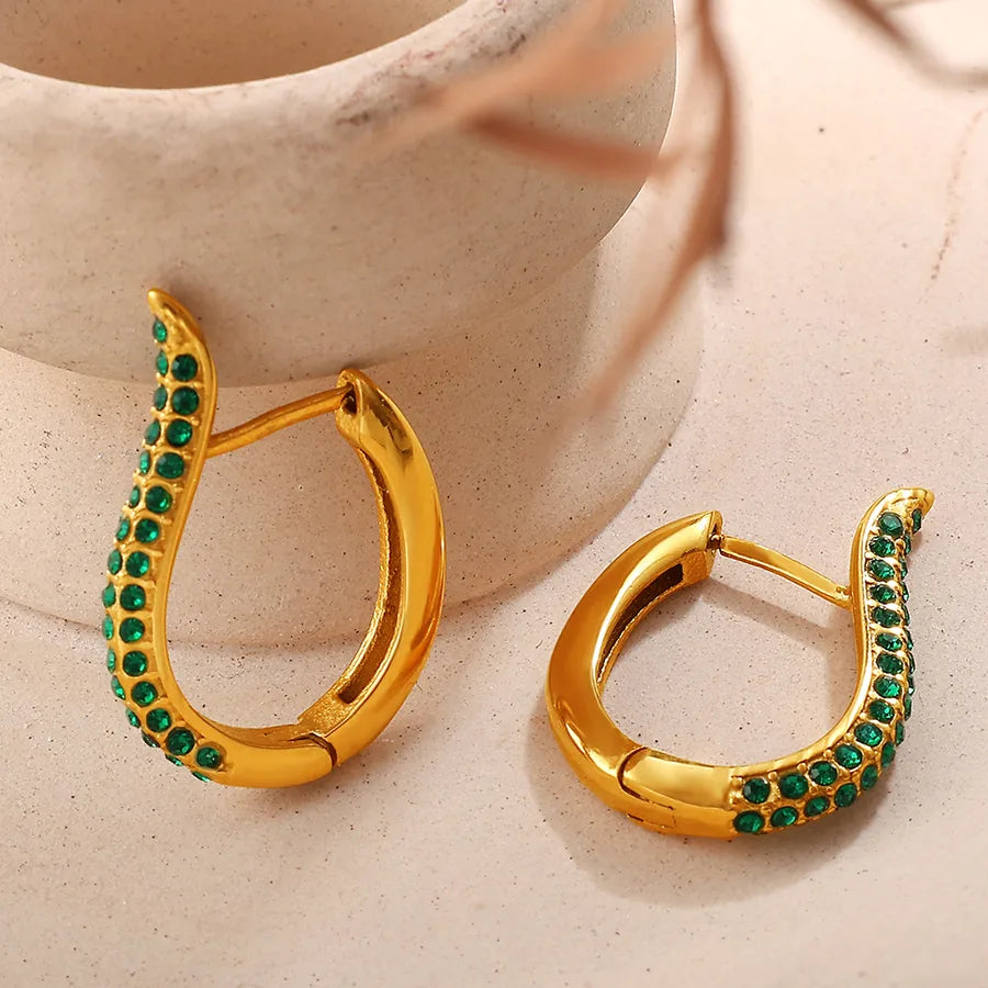 18K Gold Plated Diamond Hoop Earrings