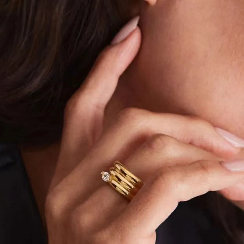 18K Rose Gold Titanium Steel Zircon Ring