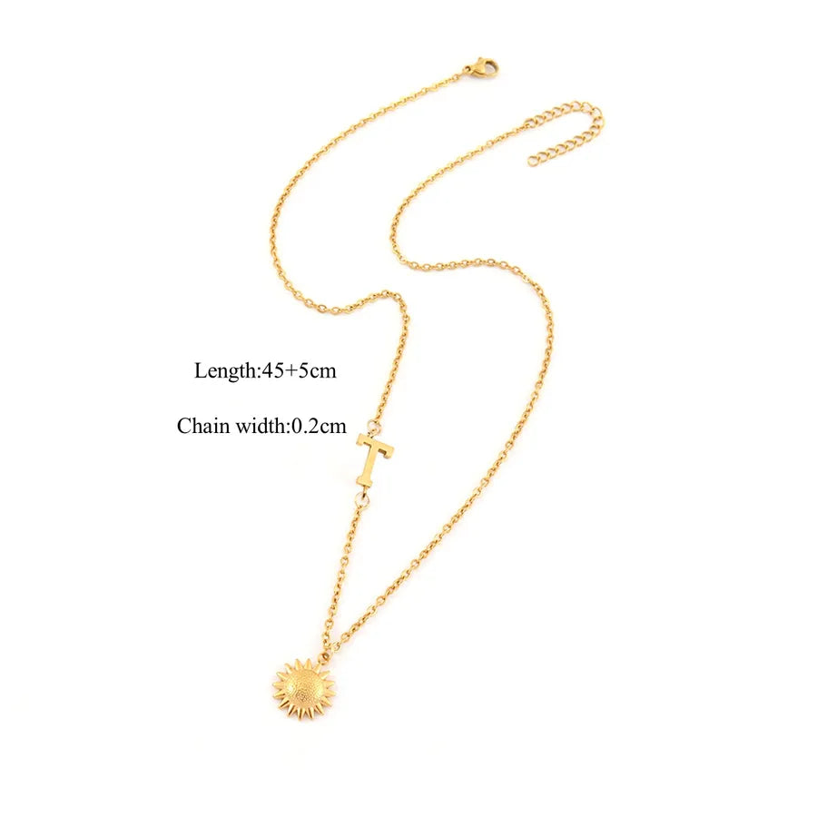 18K Gold Plated Sun & Letter Pendant Necklace Gold t