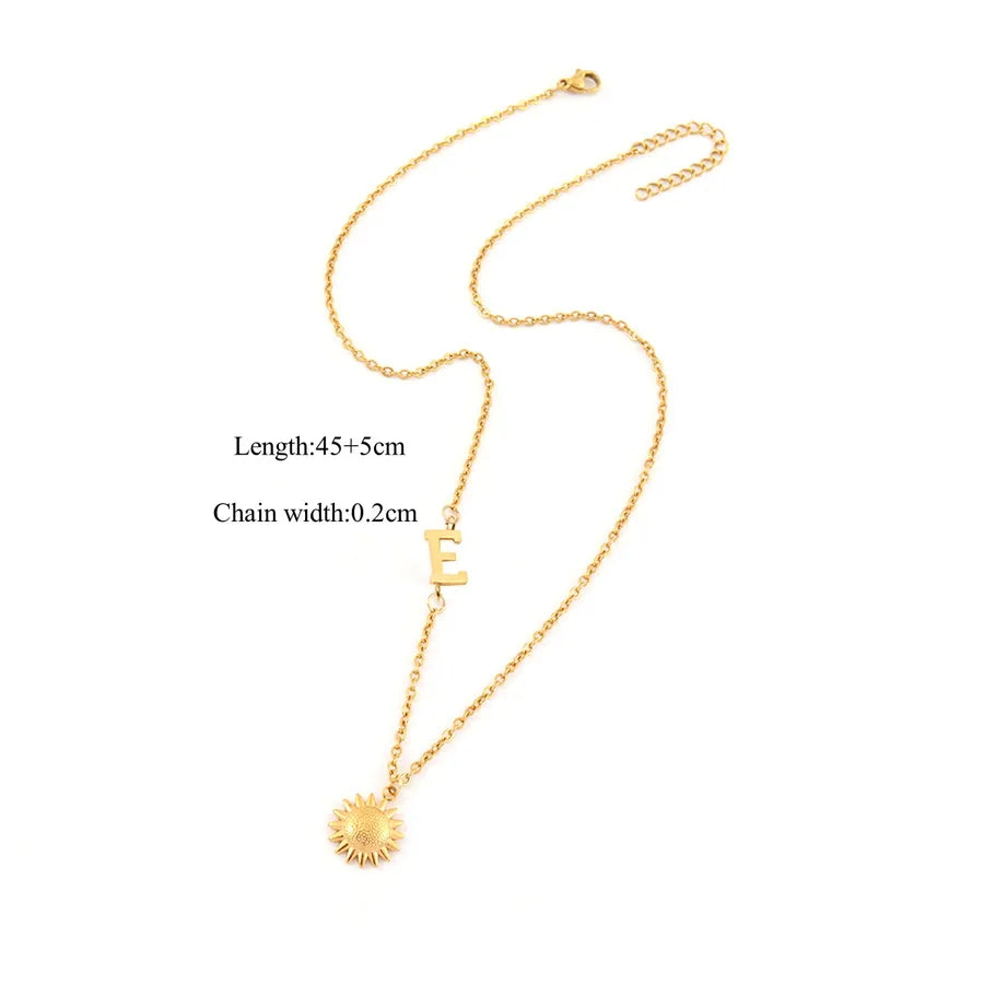 18K Gold Plated Sun & Letter Pendant Necklace Gold E