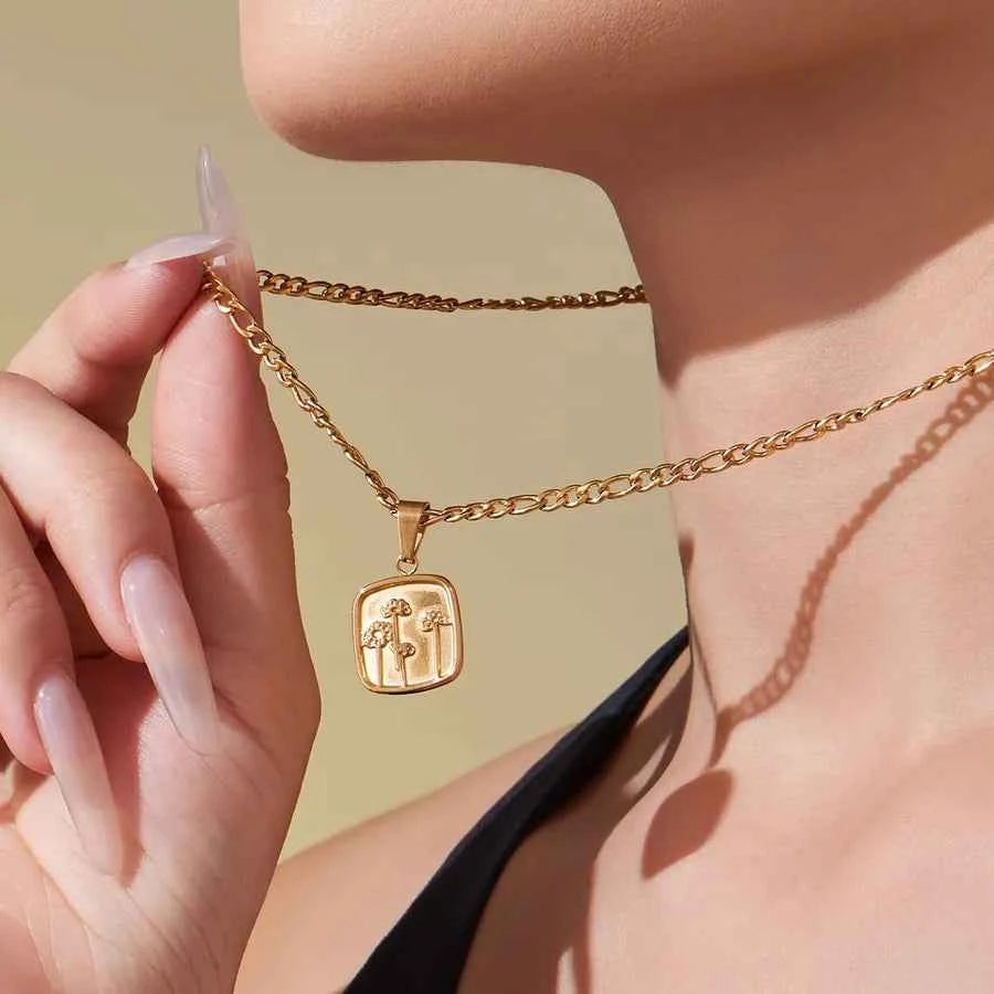 18K Gold Heart Lock Necklace with Zircon Charms