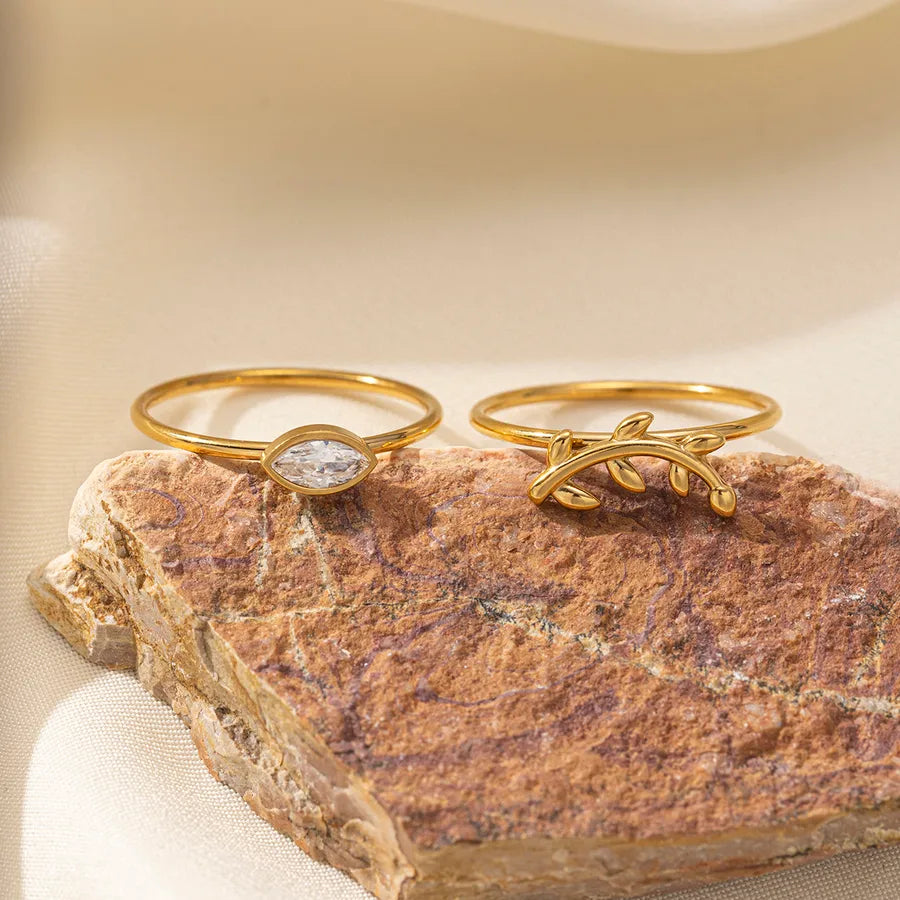 Gold Willow Branch Zircon Ring Set for Women