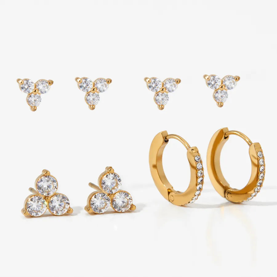 Gold Plated Clover & Hoop Stainless Steel Earrings