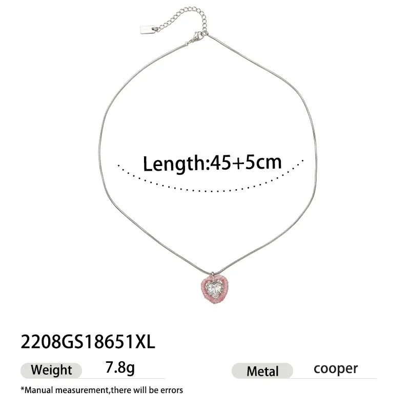 Pink Heart Zircon Necklace & Ring Set 2208GS18651XL