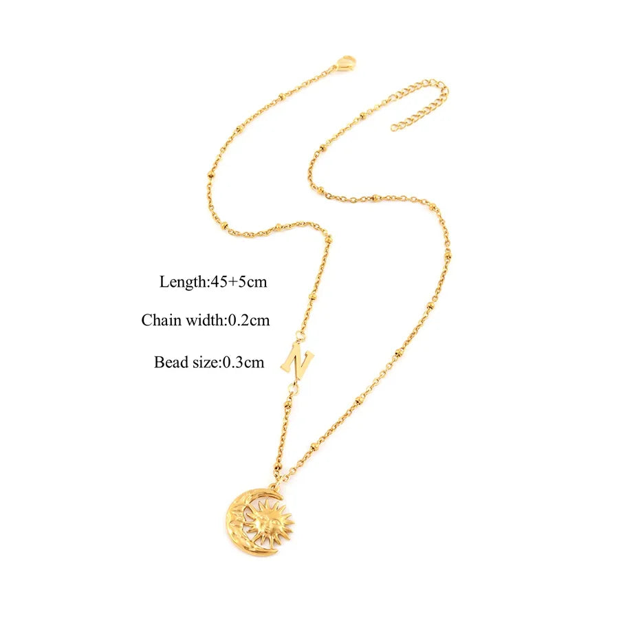 18K Gold Plated Sun & Moon Pendant Necklace Gold N
