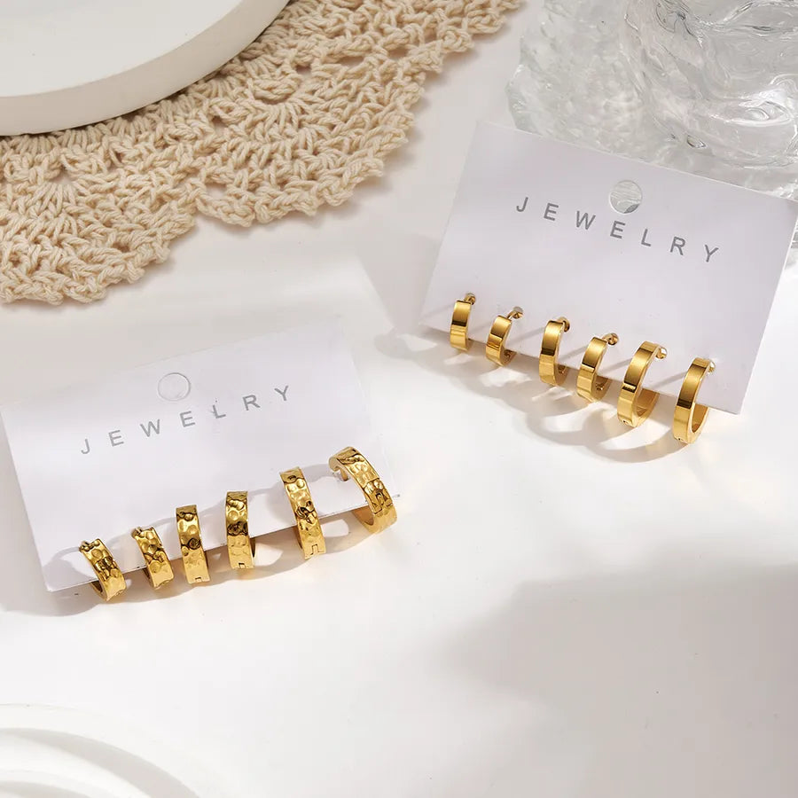 18K Gold Hammered Stainless Steel Hoop Earrings