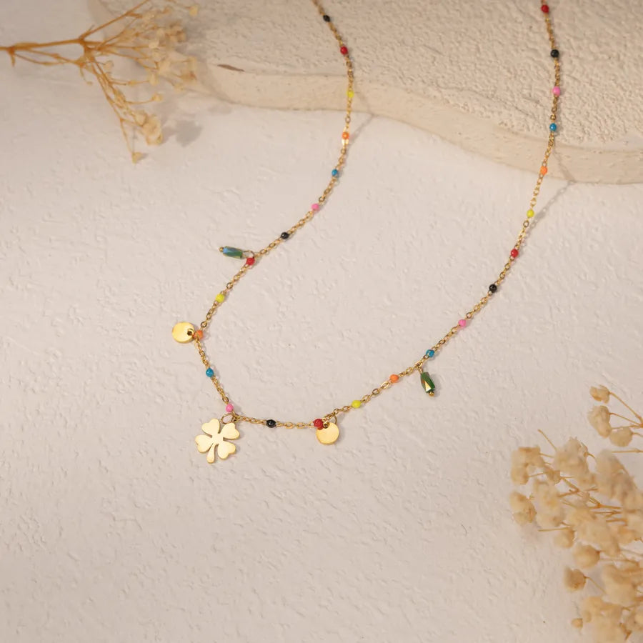 18K Gold Four Leaf Clover Stainless Steel Necklace