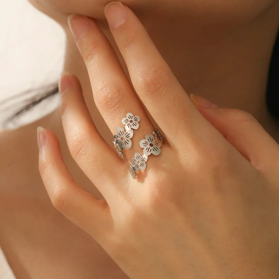 Gold Five-Petal Flower & Insect Open Ring