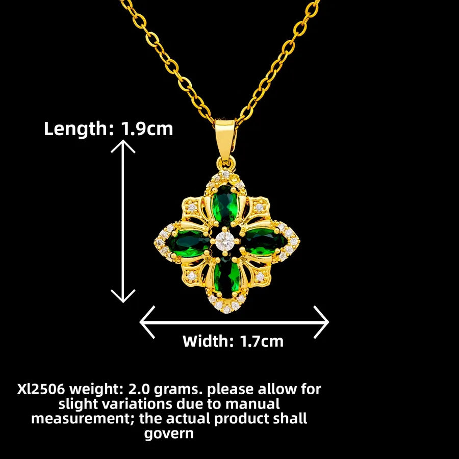 Butterfly & Whale Couple Pendant Necklace XL2506 Emerald Four-Petal Flower Necklace Gold