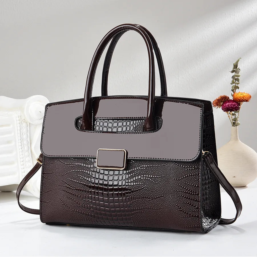 Crocodile Pattern PU Shoulder Tote Bag Brown