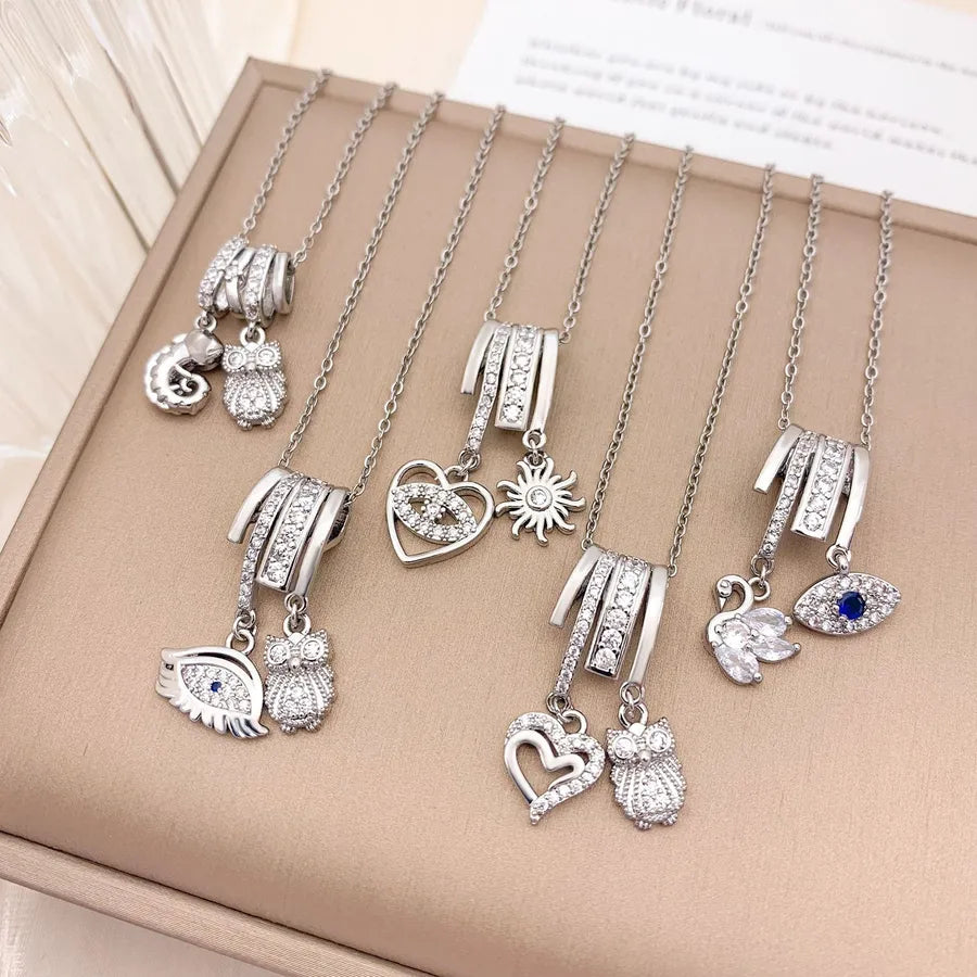 Gold Plated Heart & Eye Zircon Pendant Necklace