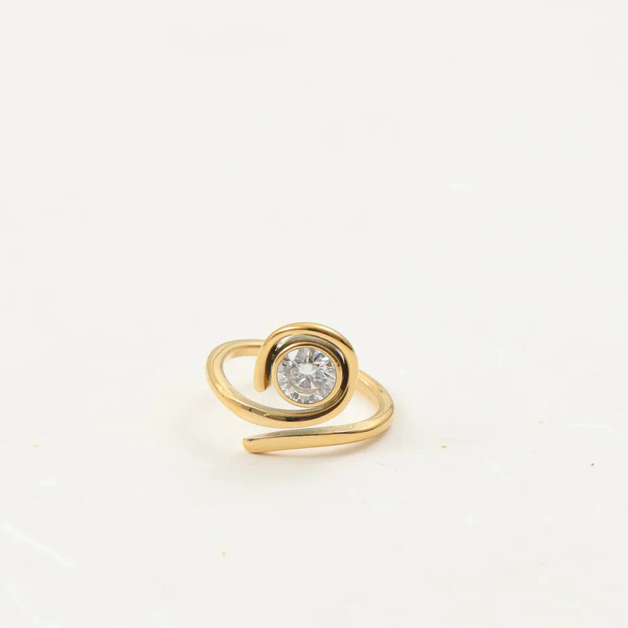 18K Gold Plated Open Ring with Zirconia Gold No. 8 A2010