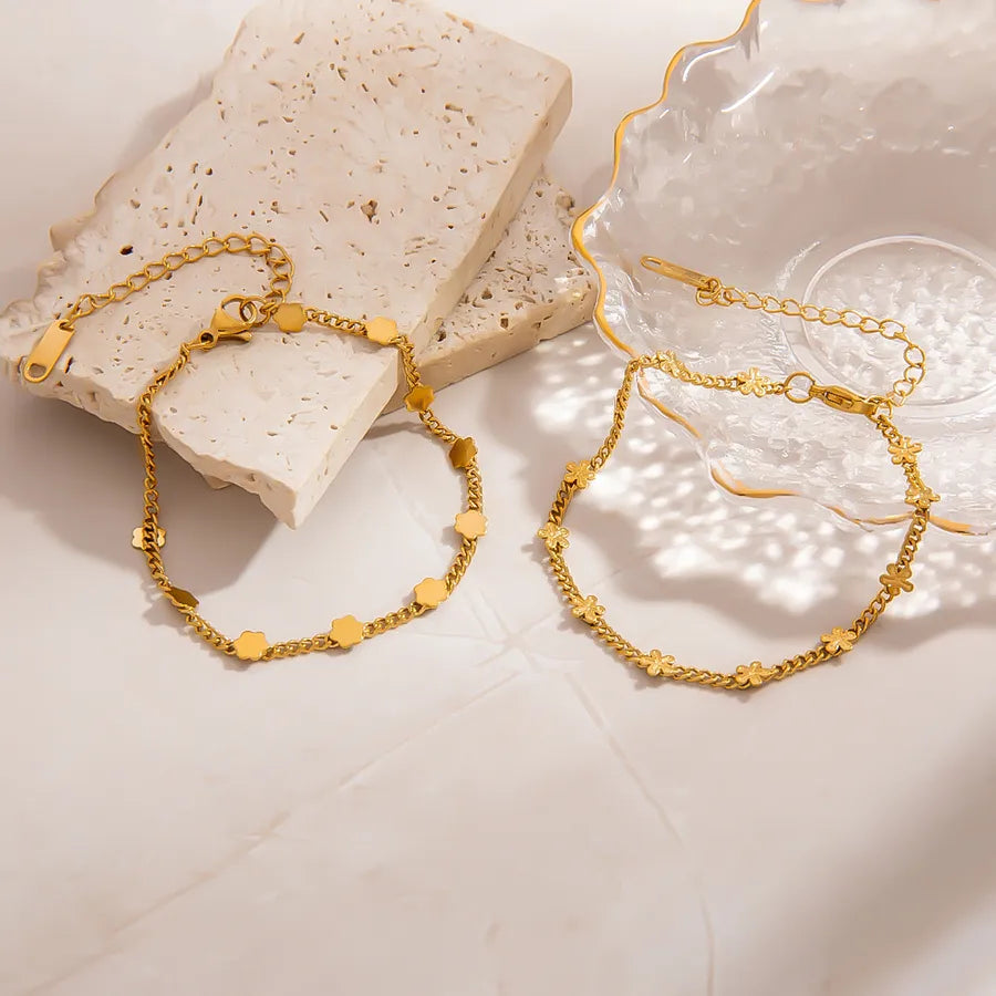 18K Gold Plated Heart & Flower Bracelet