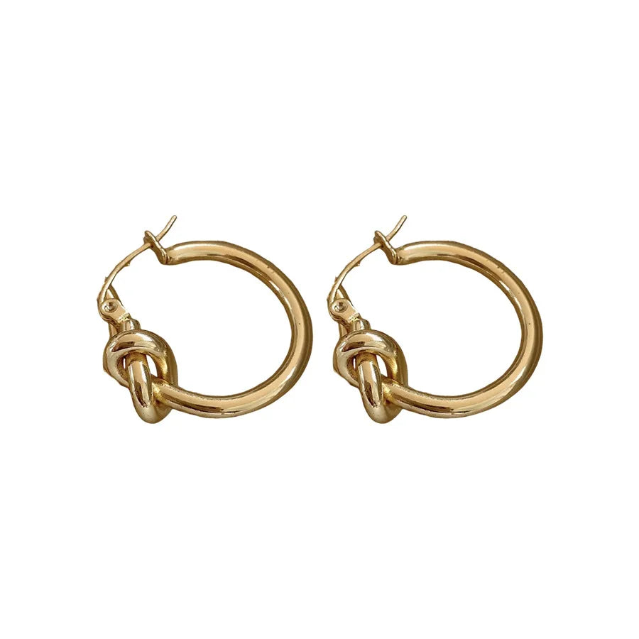 Minimalist Knot Round Earrings – Gold Plated